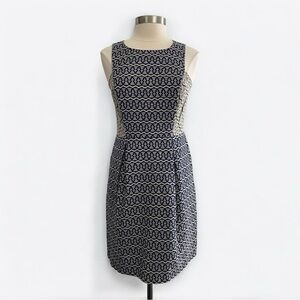 LOFT Sleeveless Fit & Flare Dress Navy Beige Tribal Print Size 4